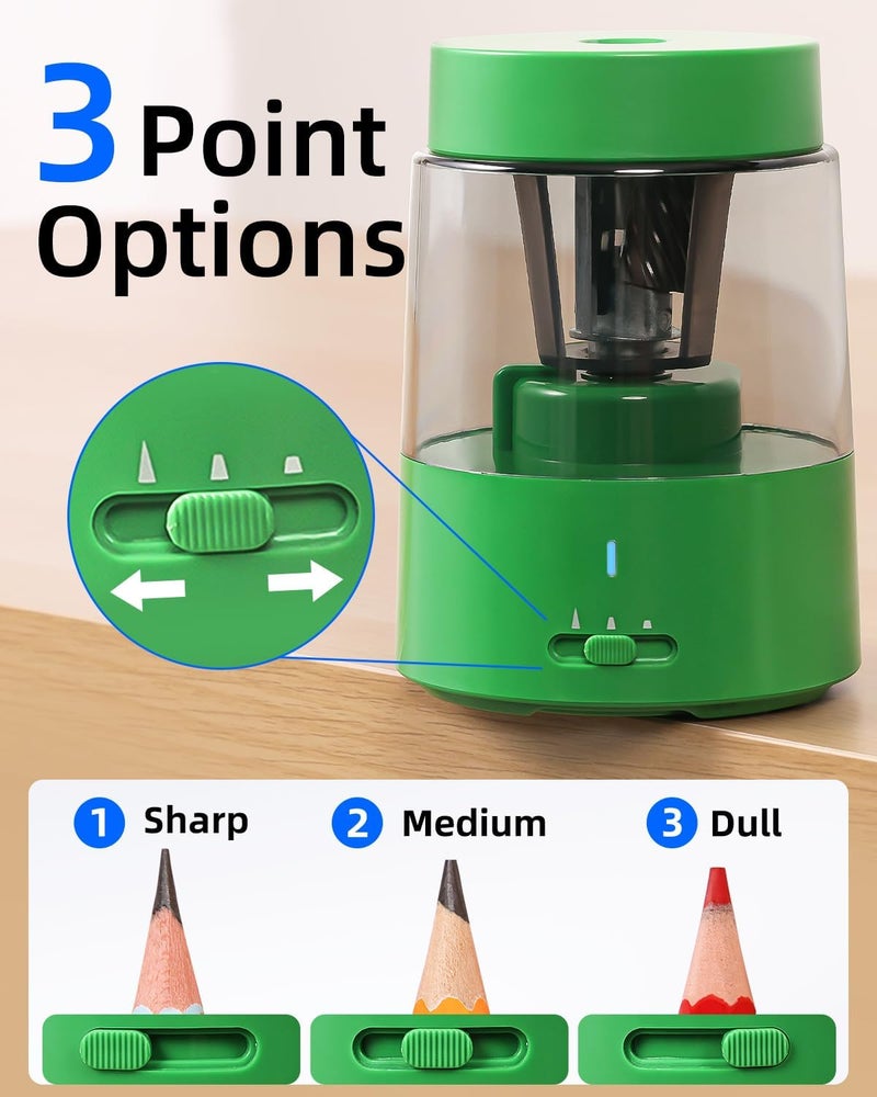 Zmol Electric Rechargeable Pencil Sharpener, Automatic Pencil Sharpeners Kids, Battery Pencil Sharpeners for Colored Pencils, Auto Stop, Suitable for No.2(6-8mm), Classroom/Home Green - Image 3